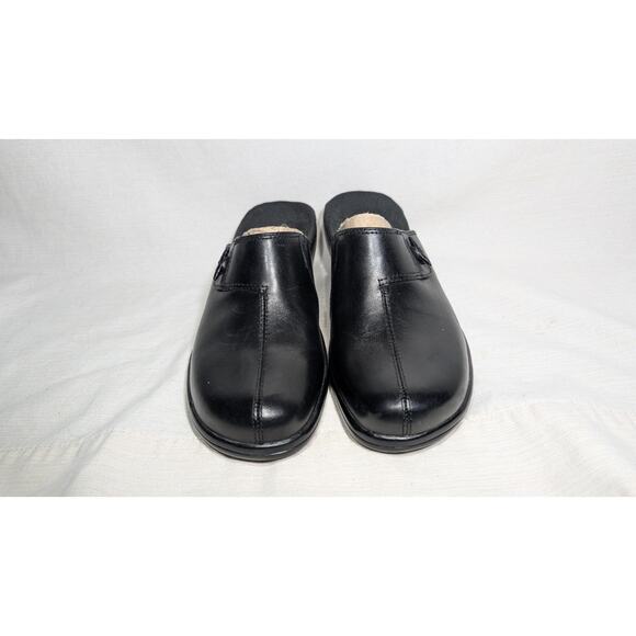 Clarks Womens Black Leather Slip On Mules Clogs 7M Comfort Shoes Lagenlook Boho - Picture 4 of 7